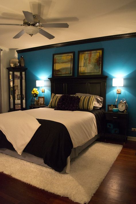 Teal And Brown Bedroom, Hygge Decor Living Rooms, Teal Bedroom Designs, Teal Bedroom Decor, Brown Bedroom Decor, Teal Rooms, Dark Blue Bedrooms, Teal Bedroom, Teal And Brown