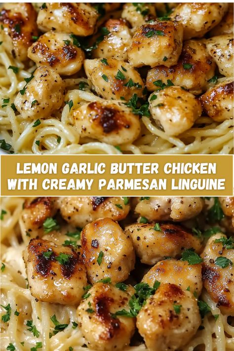 This Lemon Garlic Butter Chicken is the perfect weeknight dinner! Juicy, golden-brown chicken smothered in a rich, garlicky butter sauce pairs perfectly with creamy Parmesan Linguine for a restaurant-quality meal at home. Easy to make and bursting with flavor! Serve with fresh herbs and a squeeze of lemon for the ultimate comfort food. Who’s ready to dig in? 🍽️✨ #EasyDinner #ChickenRecipes #PastaLover #HomemadeComfortFood #WeeknightMeals Parmesan Linguine, Lemon Garlic Chicken Pasta, Lemon Garlic Butter Chicken, Easy Diner, Chicken Smothered, Homemade Comfort Food, Brown Chicken, Lemon Garlic Chicken, Creamy Parmesan