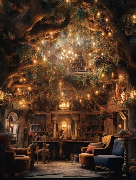 Hobbit House Aesthetic, Treehouse Cottage, Witch House Interior, Magic Room, Art Witch, Magic Witch, Dream Library, Fantasy Rooms, Fantasy Homes