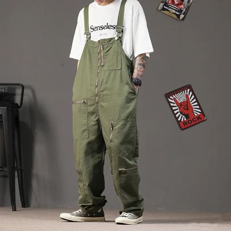 American retro multi-pocket overalls Overalls Outfit Men, Mens Jumpsuit, Loose Overalls, Selvage Denim, Overalls Men, Overalls Pants, Mens Cargo, Zombie Apocalypse, Cargo Pants Men