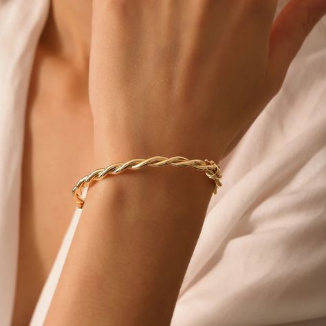 14k Double Twist Rope Stacking Bangle Bracelet – Ferkos Fine Jewelry Me 2, Gold Bracelet Bangle, Gold Heart Bracelet, Twisted Bangle, Gold Armband, Bangles Bracelets, Gold Bracelets, Stacked Bangles, Gold Colors