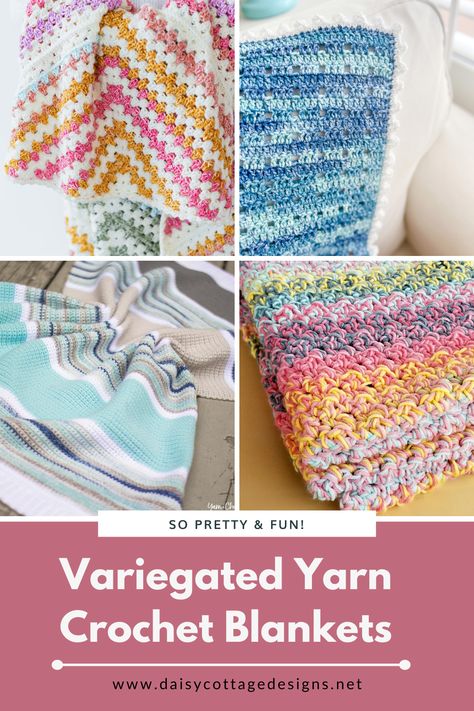 Crochet Square Blanket Patterns, Crochet Chunky Blanket Patterns, Crochet Blanket Variegated Yarn, Crochet Variegated Yarn, Variegated Yarn Crochet Patterns, Easy Crochet Blanket Patterns Free, Variegated Yarn Crochet, Chunky Blanket Patterns, Crocheting A Blanket