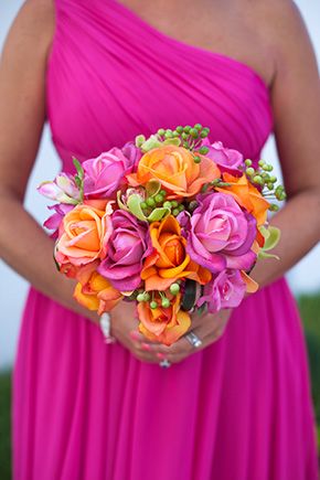 Beach Wedding in Cancun, Mexico - The Destination Wedding Blog - Jet Fete by Bridal Bar Orange And Pink Wedding, Summer Bridesmaid Dresses, Tropical Bridal, Wedding Bouquets Pink, Boda Mexicana, Summer Wedding Colors, Orange Wedding, Mexican Wedding, Orange And Pink