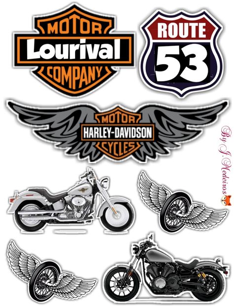 Harley Davidson Cake Topper Printable, Harley Davidson Cake Topper, Motor Cake, Bolo Motocross, Harley Davidson Stickers, Cardmaking Printables, Harley Davidson Cake, Harley Davidson Birthday, Motorcycle Cake