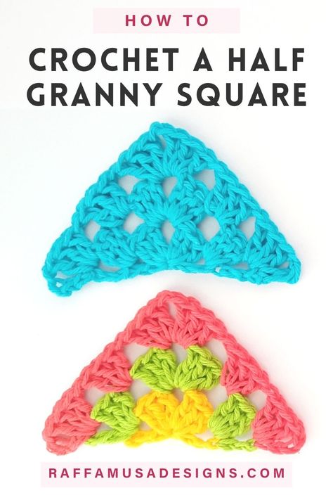 two half granny square triangles crocheted in one single color and in multiple colors Half Granny Square, Crochet Triangle Pattern, Granny Rectangle, Crocheting Tutorial, Squares Crochet, Granny Square Haken, Granny Square Crochet Patterns Free, Crochet Triangle, Mode Crochet