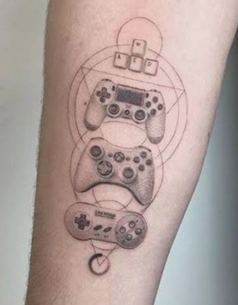 Nintendo Joystick, Marvel Tattoo Ideas, Super Mario Tattoo, Nintendo Tattoo, Partner Tattoos, Video Game Tattoos, Mario Tattoo, Stick Tattoo, Nerdy Tattoos