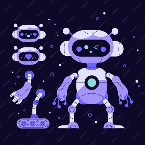 Premium Vector | Robot character constructor set illustration Robot Vector Illustration, Vector Robot, Edit Design, Robot Illustration, Stock Portfolio, Robot Design, Flat Style, Premium Vector, Graphic Resources