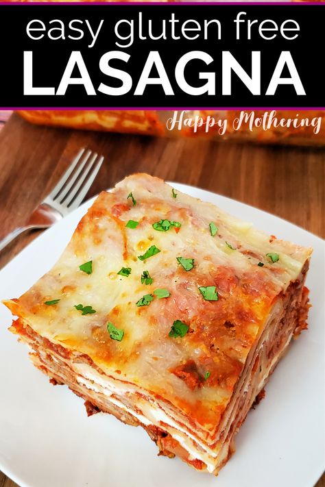 Square of homemade gluten free lasagna on white plate. Best Gluten Free Lasagna Recipe, Simple Meat Sauce, Gluten Free Italian Recipes, Gluten Free Lasagna Recipe, Gluten Free Lasagna Noodles, Meat Sauce Recipe, Frozen Lasagna, Gluten Free Lasagna, Gluten Free Italian