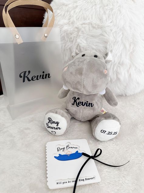 Hippo Stuffed Animal, Ring Bearer Card, Animal Wedding, Grooms Gift, Ring Bearer Gift, Custom Stuffed Animal, Ring Bearer Gifts, Wedding Personalized, Types Of Gifts