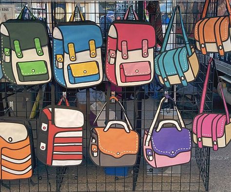 Cartoon Bags 2d Backpack, Jump From Paper, 2d Bags, Alien Clothes, 2d Cartoon, Magic Clothes, Pop Art Fashion, Cartoon Backpack, Cartoon Bag