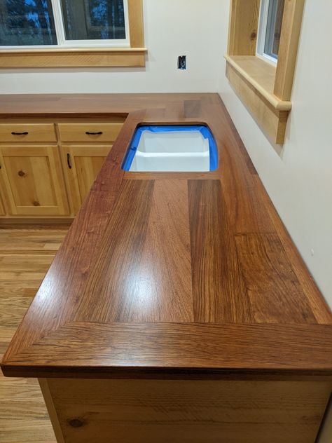 Hardwood Flooring Countertops, Hardwood Kitchen Countertops, Oak Cabinets With Butcher Block Counters, Hardwood Floor Countertop, 2x6 Countertop, Butcherblock Countertops Kitchen, Resin Kitchen Countertops, Cedar Countertop, Hardwood Countertops