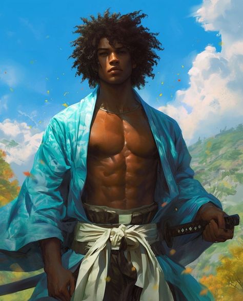 Afro Samurai, Black Cartoon Characters, D D Maps, Character Poses, Black Cartoon, Black Love, Black Art, Anime Character Design, Fitness Inspiration