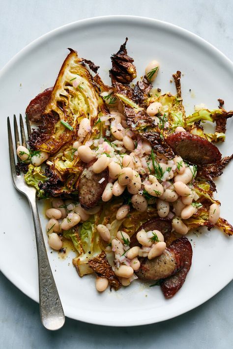 Ali Slagle, Cabbage And Beans, Caramelized Cabbage, Kielbasa Cabbage, Nyt Recipes, Kielbasa And Cabbage, Cabbage And Sausage, Sheet Pan Suppers, Sheet Pans