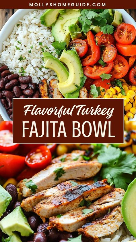 Indulge in a flavorful and wholesome meal with this delicious turkey fajita bowl recipe. Packed with tender turkey pieces, vibrant veggies, and zesty seasoning, this dish is sure to satisfy your cravings for a tasty Tex-Mex-inspired meal. Perfect for lunch or dinner, this easy-to-make fajita bowl is a fantastic way to enjoy a nutritious and balanced meal without compromising on taste. Healthy Plate Meals, Easy Dinner Bowls, Fajita Bowl Recipe, Fajita Bowl, Turkey Pieces, Fajita Bowls, Protein Bowls, Healthy Plate, Oven Roasted Turkey