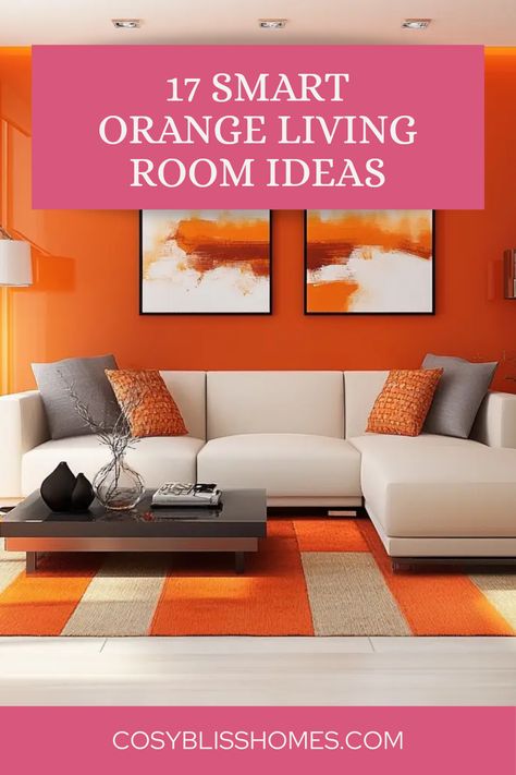 Looking to brighten up your living room? Check out these 17 soothing orange decor ideas! From chic orange lampshades to cozy throws and stylish accent walls, we've got everything you need to add a warm and calming glow to your space. Transform your home narrative with inviting hues that evoke sunshine and comfort. Perfect for creating serene atmospheres and a cozy habitat for relaxation and entertainment. Whatever your style, there's an idea here for everyone, whether you love modern designs or prefer a more traditional look. Orange Accent Wall Living Room, Orange Living Room Ideas, Orange Accent Walls, Orange Living Room, Orange Lampshade, Basement Family Room, Aesthetic Living Room, Living Room Orange, Accent Walls In Living Room