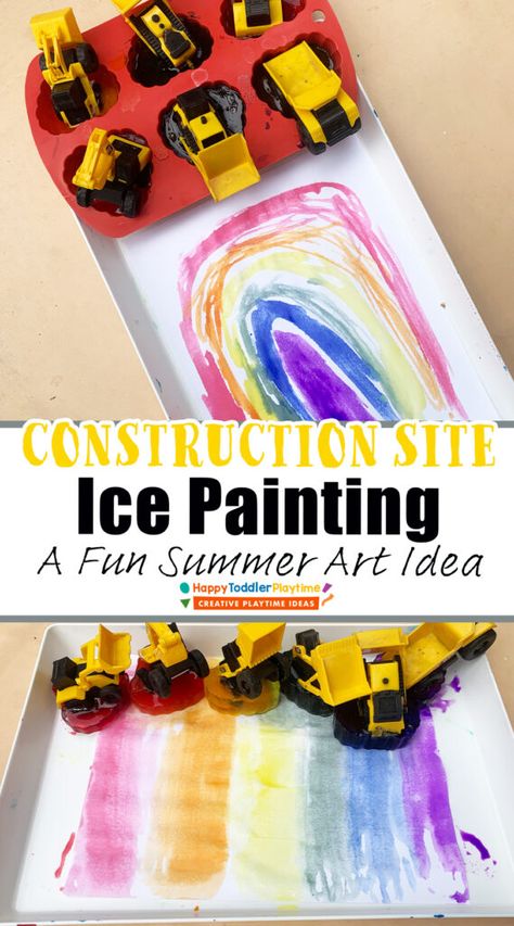 Construction Process Art, Tractor Art Preschool, Construction Art For Toddlers, Construction Crafts For Toddlers, Construction Activities For Toddlers, Construction Activities For Kids, Construction Vehicles Crafts, Community Helpers Art, Vehicle Painting