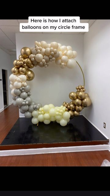 853 Likes, 12 Comments - Liz (@liz_poppin_balloons_llc) on Instagram: "My favorite design by far has to be the Circle frame! What has been the easy way for you to attac..." Round Circle Backdrop With Balloons, Circle Balloon Stand Ideas, Balloon Circle Stand, Ballon Circle Stand Diy, Balloon Arch On Circle Stand, Diy Balloon Circle Arch, How To Put Balloons On Circle Arch, Balloon Garland On Circle Arch, Balloon Circle Backdrop