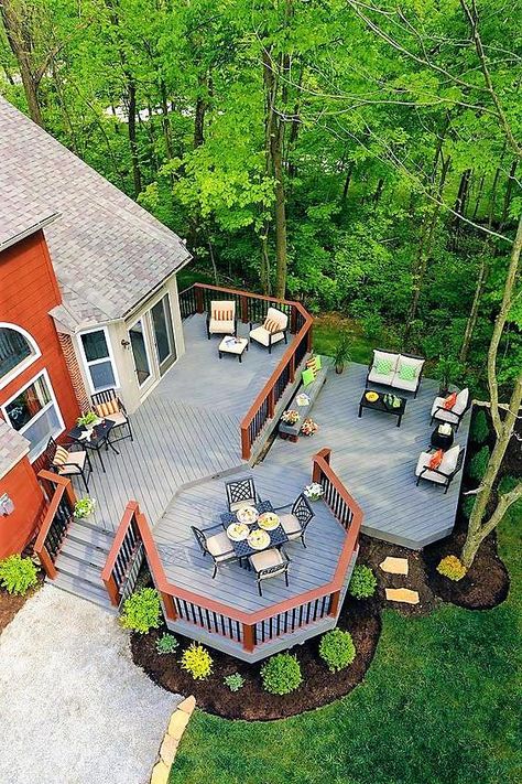 Cozy Backyard Patio, Yard Renovation, Backyard Decks, Cabin Deck, Deck Remodel, Cabin Getaway, Family Ranch, Backyard Patio Ideas, Patio Deck Designs