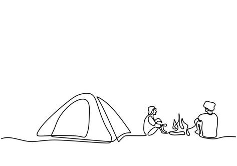 One Line Drawing People, Line Drawing People, Campfire Drawing, Flat Vector People, Camping Tattoo, Couples Doodles, Camping Drawing, Ink Doodles, Hiking Tattoo