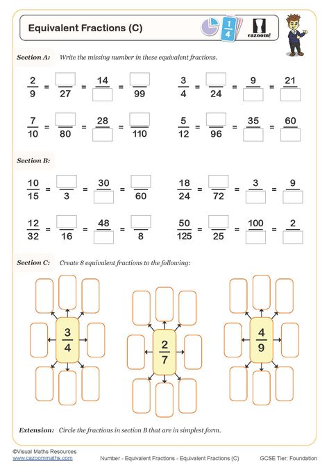 Equivalent Fractions Worksheet, Fraction Worksheet, Finding Equivalent Fractions, Factors And Multiples, Math Tutoring, Equivalent Fractions, Missing Numbers, Fractions Worksheets, Math Tutor