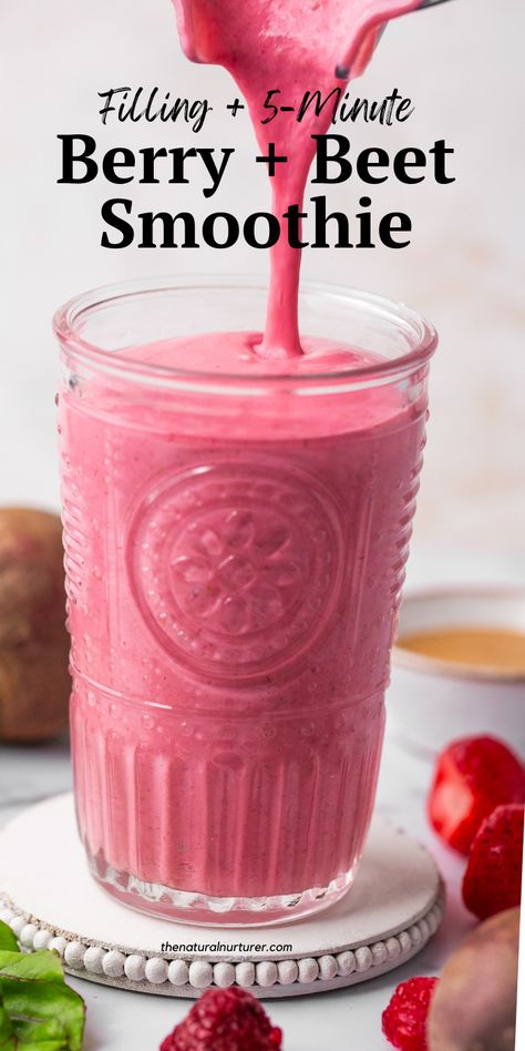 Pouring Filling 5-Minute Berry Beet Smoothie. Berry Beet Smoothie, Beets Smoothie Recipes, Cooked Beets, Natural Nurturer, Filling Smoothie, Cooking Beets, Banana Frozen, Coconut Milk Yogurt, Healthy Beverages