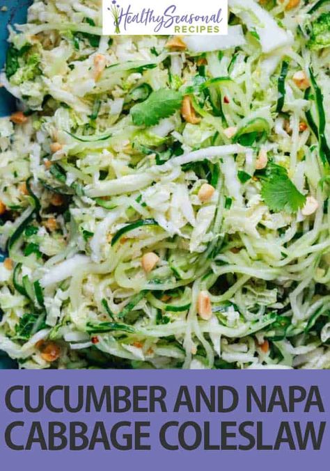 This Cucumber and Napa Cabbage Coleslaw is the best produce. It is a yummy, refreshing, vegan, gluten-free, and low carb recipe that will be the star of all you meal. And it’s ready in just 20 minutes! Homemade Salads Recipes, Napa Cabbage Recipes, Cabbage Coleslaw, Napa Cabbage Salad, Healthy Coleslaw, Easy Coleslaw, Low Fodmap Diet Recipes, Fodmap Diet Recipes, Low Carb Recipe