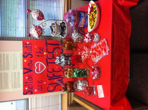 School Staff Appreciation "candy bar" for Valentines Day. Parents donated candy. Gifts For Office Staff, Coworkers Valentines, Teacher Morale, Fun Valentines Day Ideas, Staff Appreciation Gifts, Morale Boosters, Homemade Stuffing, Valentines Day Ideas, Staff Gifts