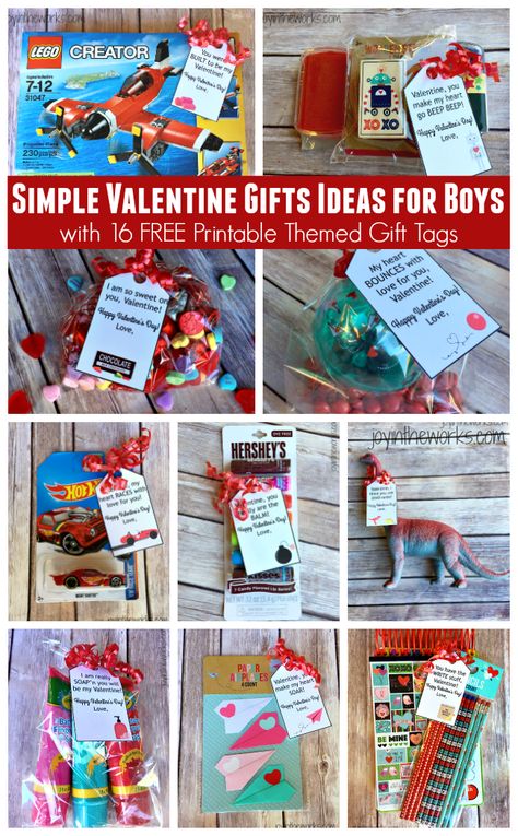 Need a simple Valentine gift idea for boys? It can be done! Check out these 16 different themed Valentine gift ideas that are perfect for a small token of your affection for your sons or grandsons (and lots that girls will like too!). Plus I am offering 16 FREE printable gift tags to go with them! Valentine Student Gifts, Toddler Valentine Gifts, Small Valentines Gifts, Valentine Gifts For Boys, Simple Valentines Gifts, Valentines Ideas For Him, Student Valentines, Gift Ideas For Boys, Valentines Diy Kids