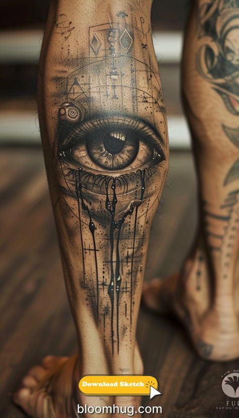 Eye Tattoo On Leg, Eye Tattoo Leg, Small Dope Tattoos, Rip Tattoos For Mom, Black Dragon Tattoo, Eyeball Tattoo, Full Hand Tattoo, Believe Tattoos, Unique Tattoos For Men