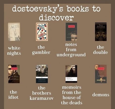 Dostoevsky Books, Dostoyevsky Books, Sean Leonard, Reading Guide, Literature Humor, 100 Books To Read, Philosophy Books, Unread Books, Recommended Books To Read