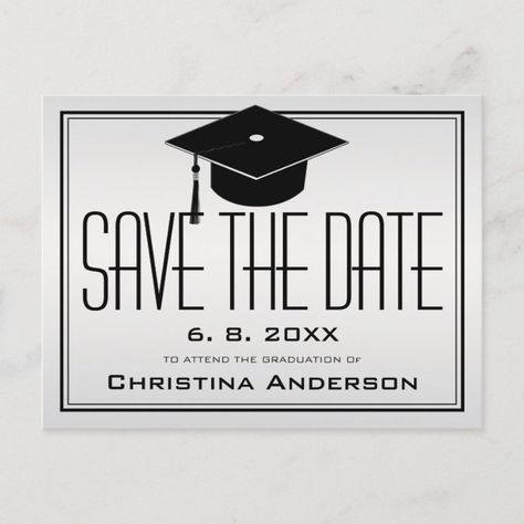 Graduation Save the Date Grad Cap Silver Graduate Announcement Postcard - tap/click to get yours right now! #AnnouncementPostcard #graduation #save #the #date, #announcement, Graduation Save The Date, Graduation Invitations High School, College Graduation Parties, Cap White, Save The Date Postcards, Grad Cap, Graduation Announcements, Free Birthday Invitations, Graduation Invitations