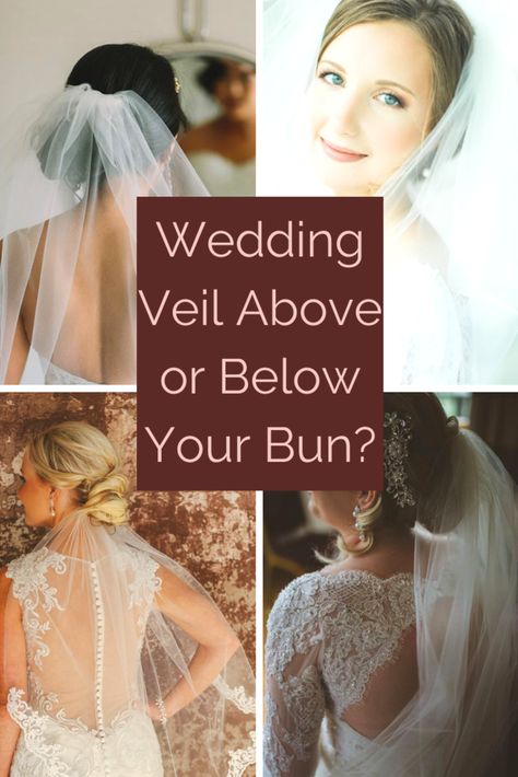 Alisha Jemelian How To Wear A Wedding Veil with a Low Updo  So you are slowly but surely getting all the wedding details taken care of – you have the dress, the elegant veil, and the classy jewelry + shoes. Now, it is time to put everything together! However, one detail that many of my brides forget to think about is HOW and WHERE they are going to wear their veil on their head. The ideal time to talk about this is with your professional hairstylist at your trail hair run or consultation. If you Veil Hair Updo Brides, Bridal Veil Under Bun, Veil Placement Updo Low Buns, Blusher Veil Updo, Bridal Veils And Headpieces Tiara, Elegant Low Bun Wedding With Veil, Wedding Hair Low Updo With Veil, Ways To Wear Veil, Bridal Wedding Hair Down With Veil