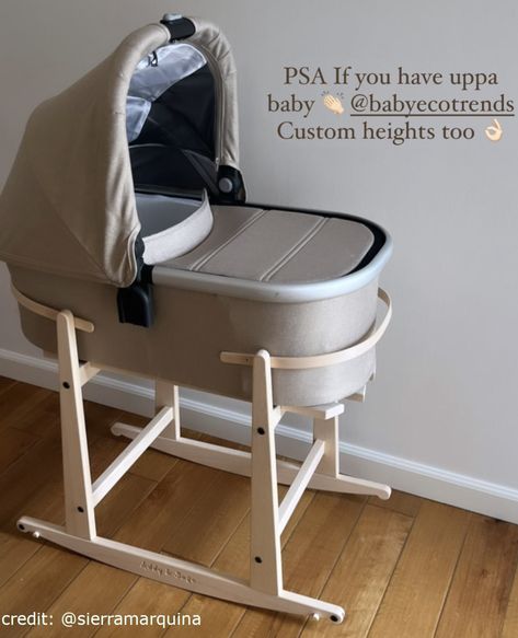 The only stand made in USA 🇺🇸!  Designed to fit the UPPAbaby stroller bassinet.  Solid wood 💪 Baby Basinets, Stroller Bassinet, Tiny Nursery, Uppababy Stroller, Baby Aesthetic, Nursery Room Inspiration, Baby Bassinet, Baby Necessities, Mommy Baby