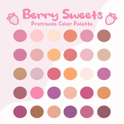 Procreate Berry Sweets color palette with 30 color swatches. Simply download the file and import to Procreate! WHAT'S INCLUDED: 1 Procreate .swatch file Please feel free to use this palette for personal or commercial use. However, you may not resell/redistribute or claim the palette as your own. Procreate Color Palette, Hex Color Palette, Color Palette Challenge, Color Schemes Colour Palettes, Palette Art, Digital Art Beginner, Paint Color Palettes, Color Palate, Color Palette Design