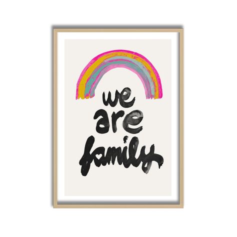 Framed kids art print We Are Family by artist Treechild is a fun addition to any nursery & kid's room decor with bright colors and a sweet words. Family Art Print, Frame Kids Art, Family Canvas, Family Of 5, Family Frames, Kids Wall Decor, Kids Frames, Disney Stars, Family Art