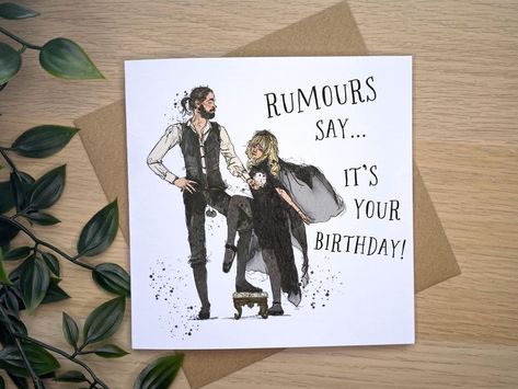 A hand drawn illustration of the amazing rock band Fleetwood Mac! Rumours say... it's your birthday! Spoil your loved one with the perfect rock and roll birthday card. The design is printed onto squared 148mm x 148mm, white, premium card with a thickness of 350gsm and includes a Kraft envelope. The card is blank inside for your own message.  (If you are buying this as a gift and would like me to send this straight to the recipient with the card sealed, then please message me first to let me know Fleetwood Mac Rumours, Cards For Dad, Rock And Roll Birthday, Rockstar Birthday, Fleetwood Mac Rumors, Stevie Nicks Fleetwood Mac, Rock N’roll, Dad Cards, It's Your Birthday