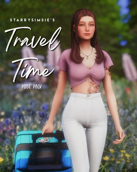 Hey Everyone! This is a pose pack for your travelling sims and uses inabadromance's straight & diagonal Beatrice Suitcase. This pack contains 9 standing poses and 3 sitting poses! Sims 4 Vacation, Canon Event, Sims 4 Couple Poses, Sims 4 Stories, Ts4 Poses, Clothes Cc, Sims 4 Black Hair, Sims 4 Family, 4 Poses