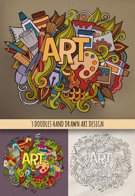 Lettering Words Art, Index Design For Art File, Art Related Doodles, Doodle For Wall, Doodle Art With Color, Doodle Art Color, Art Background Ideas, Arts Doodle, Doodles Design