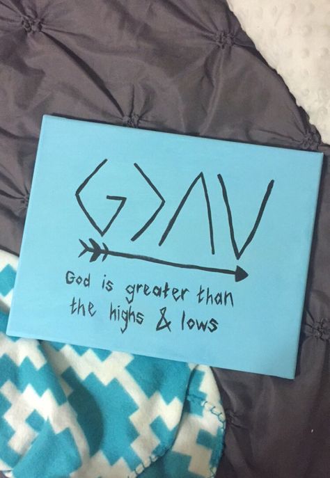 God is greater than the highs and lows. Love this canvas! Bible Verse Paintings On Canvas, Cute Christian Paintings On Canvas Easy, Christian Canvas Paintings Scriptures, Christian Paintings Ideas, Cute Christian Painting Ideas, Simple Christian Painting Ideas, Christian Art Painting Simple, Christian Painting Ideas Easy, Asethic Paintings