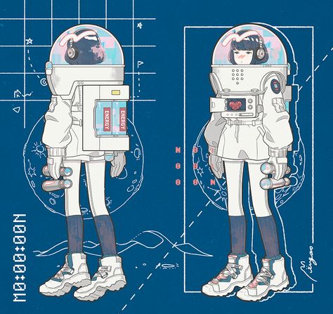 SpacesuitMy illustration is fiction, so please look at the reality if you want a realistic expression. Astronaut Illustration, Space Character, Astronaut Art, Model Sheet, 캐릭터 드로잉, Space Suit, 영감을 주는 캐릭터, Illustration Character Design, Character Design References