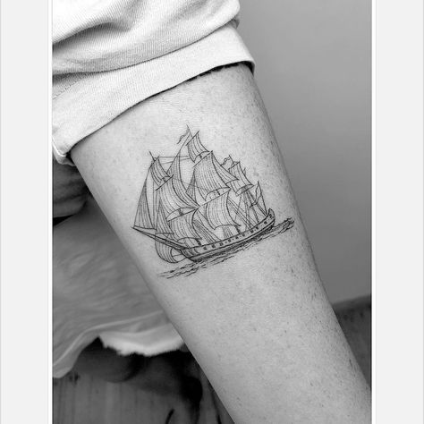 @winterstone on Instagram: “PIRATE SHIP  #singleneedle #tattooedgirls #girlswithtattoos #tattoosofinstagram #finelinetattoo #pirate #disney #love #brother #ship #space…” Line Tattoo Women, Fine Line Tattoo Women, Profile Tattoo, Pirate Ship Tattoos, Space Ocean, Pirate Ship Tattoo, Taboo Tattoo, One Word Tattoos, Literary Tattoos