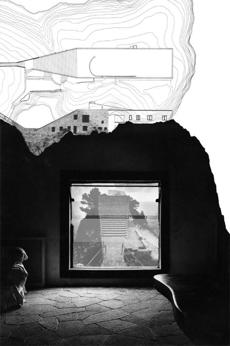 The temples of consumption: Casa Malaparte Analytique Drawing Architecture, Isle Of Capri Italy, Casa Malaparte, Capri Italia, Rendering Drawing, Architecture Drawing Presentation, Isle Of Capri, Architecture Presentation Board, Collage Drawing