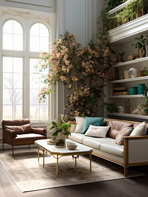 French Interior With Plants – Nymphs Provincial Living Room, Interior With Plants, French Provincial Living Room, Decor With Plants, Modern Tuscan, Interior Design Plants, Neoclassical Design, French Interior Design, Green Velvet Sofa