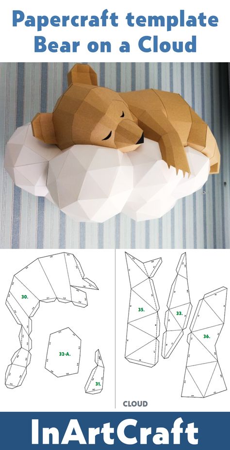 With this detailed guide, you'll learn how to create a polygonal papercraft bear on a cloud using our paid template. We'll show you how to cut, fold, and glue the pieces together to make a stunning 3D origami creation. Whether you're a beginner or an experienced crafter, you'll find this tutorial easy to follow. Template Papercraft, Paper Bear, Bear Template, Papercraft Templates, 3d Origami, Paper Animals, 3d Paper Crafts, Easy Food, Funny Text