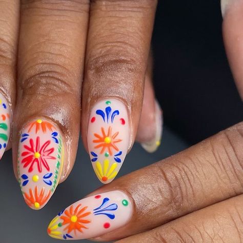 𝐉𝐚𝐬𝐦𝐢𝐧𝐞 on Instagram: "got my girl cruise ready 🛳️ 🥰✨  . . . . #summernails #nailart #trendingnails trending nail designs" Cruise Nail Art Designs, Mexican Cruise Nails, Latin Inspired Nails, Latin Nail Designs, Cruise Nails Mexico, Fiesta Nails Designs, Cruise Nail Art, Cinco De Mayo Nails Ideas, Mexico Inspired Nails