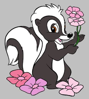 Flower The Skunk Holding Pink Blossoms Very Cute Bambi Clipart, Skunk Tattoo, Flower Bambi, Skunk Drawing, Flower The Skunk, Bambi 1942, Disney Universe, Inkscape Tutorials, Flower Clip Art