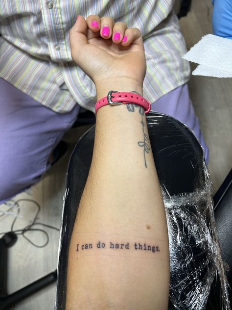 Amanda Sobhy on Twitter: "I read Untamed by @GlennonDoyle over the pandemic when I was going through a difficult period & her words, “We can do hard things” forever stuck w/ me. It soon became a source of comfort for me over the years. My new tattoo is forever a reminder that I can do hard things. 🙏🏽💜🙌🏽 https://t.co/s3KlNpMYMo" / Twitter Because I Can Tattoo, I Can Do It Tattoo, We Can Do Hard Things Tattoo, You Can Do Hard Things Tattoo, I Can Do Hard Things Tattoo, Dont Quit Tattoo, Untamed Tattoo, Hard Times Tattoo, I Can Do Hard Things