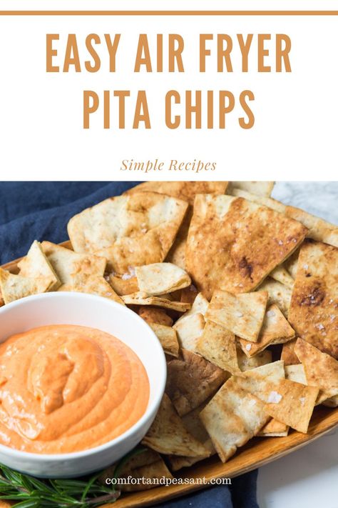 How to make perfect pita chips in an air fryer. Delicious for scooping up your fav dips. #easy #fast #quick #crispy #crunchy #homemade #best Healthy Pita Bread, Chips In The Air Fryer, Quick Appetizer Recipes, Baked Pita Chips, Homemade Pita Chips, Homemade Pita, Fried Chips, Rhubarb Crumble, Yummy Healthy Snacks