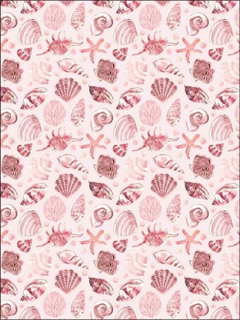 Watercolor seashells, starfish and bubbles create an adorable beachy coastal inspired pattern. Pink Seashells Wallpaper, Seashell Wallpaper, Starfish Watercolor, Ipad Decor, Watercolor Seashells, Summer Prints Wallpaper, Beachy Wallpapers, Ocean Pics, Beachy Prints