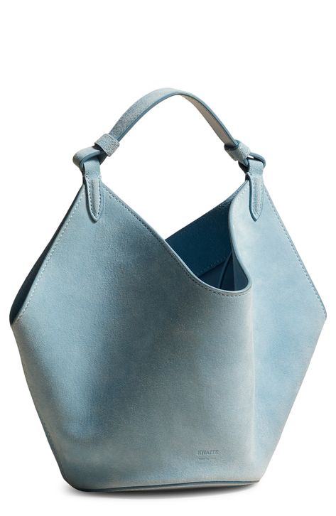 Khaite Mini Lotus Suede Tote available at #Nordstrom Suede Tote, Woman Bags Handbags, Tie Top, Mini Fashion, Fashion Colours, Soft Suede, Hobo Bag, Designer Handbags, Baby Blue